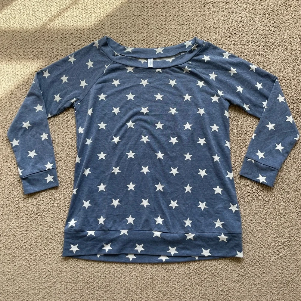 Blue Star Print Long Sleeve Top - Picture 1 of 7